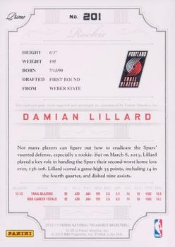 2012-13 Panini National Treasures #201 Damian Lillard Back