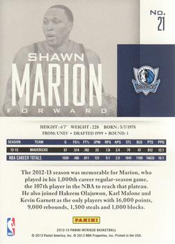 2012-13 Panini Intrigue #21 Shawn Marion Back