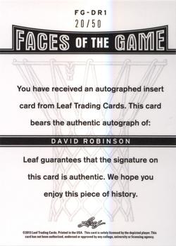 2012-13 Leaf Metal - Faces of the Game Holo #FG-DR1 David Robinson Back