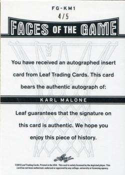 2012-13 Leaf Metal - Faces of the Game Holo Red #FG-KM1 Karl Malone Back