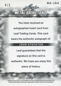 2012-13 Leaf Metal - Holo Red #BA-JS4 John Stockton Back