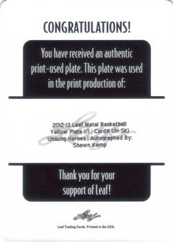 2012-13 Leaf Metal - Unsung Heroes Printing Plates Yellow #UH-SK1 Shawn Kemp Back