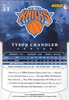 2012-13 Panini Brilliance - Above and Beyond #31 Tyson Chandler Back