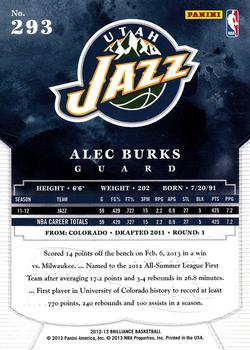 2012-13 Panini Brilliance - Above and Beyond #293 Alec Burks Back