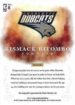 2012-13 Panini Brilliance - Brilliant Beginnings Autographs #8 Bismack Biyombo Back