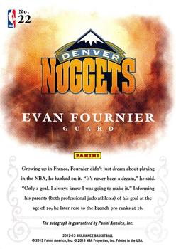 2012-13 Panini Brilliance - Brilliant Beginnings Autographs #22 Evan Fournier Back