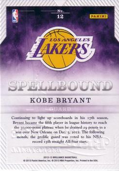 2012-13 Panini Brilliance - Spellbound #12 Kobe Bryant Back