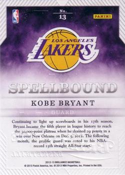 2012-13 Panini Brilliance - Spellbound #13 Kobe Bryant Back