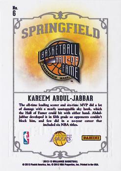 2012-13 Panini Brilliance - Springfield #6 Kareem Abdul-Jabbar Back