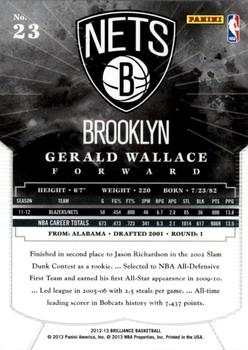 2012-13 Panini Brilliance - Starburst #23 Gerald Wallace Back