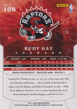 2012-13 Panini Brilliance - Starburst #108 Rudy Gay Back