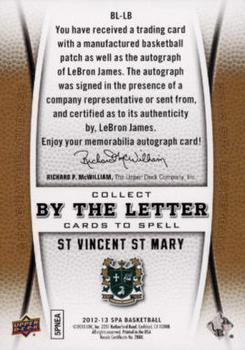 2012-13 SP Authentic - By the Letter #BL-LB LeBron James Back