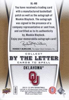 2012-13 SP Authentic - By the Letter #BL-MB Mookie Blaylock Back