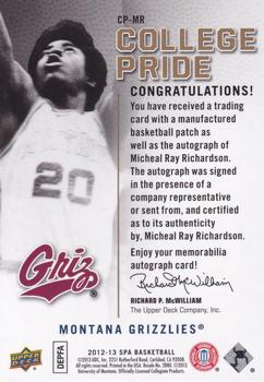 2012-13 SP Authentic - College Pride Autographs #CP-MR Micheal Ray Richardson Back