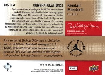 2012-13 SP Authentic - Jordan Brand Classic Autographs #JBC-KM Kendall Marshall Back