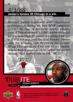1999 Upper Deck Tribute to Michael Jordan #10 Michael Jordan (Chicago wins 4/3/88) Back
