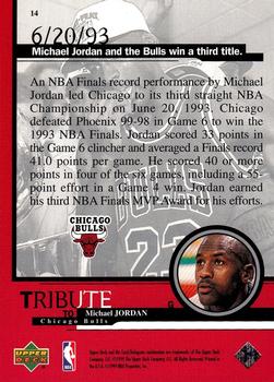 1999 Upper Deck Tribute to Michael Jordan #14 Michael Jordan (Bulls win a third title 6/20/93) Back