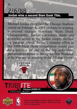 1999 Upper Deck Tribute to Michael Jordan #29 Michael Jordan (Second Slam Dunk Title 2/6/88) Back