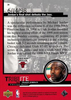 1999 Upper Deck Tribute to Michael Jordan #30 Michael Jordan (Final shot defeats the Jazz 6/14/98) Back