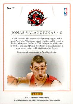 2012-13 Panini Crusade - Quest Autographs #28 Jonas Valanciunas Back