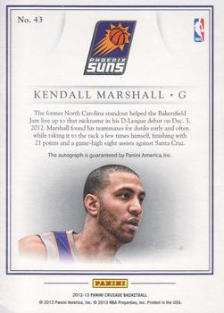 2012-13 Panini Crusade - Quest Autographs #43 Kendall Marshall Back