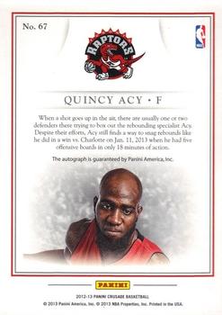 2012-13 Panini Crusade - Quest Autographs #67 Quincy Acy Back