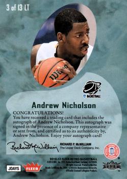 2012-13 Fleer Retro - 98-99 Lucky 13 Autographs #3 of 13 LT Andrew Nicholson Back