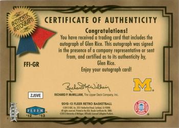 2012-13 Fleer Retro - 99-00 Focus Fresh Ink #FFI-GR Glen Rice Back