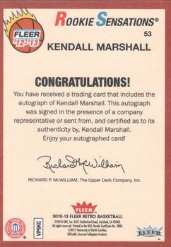 2012-13 Fleer Retro - Autographs #53 Kendall Marshall Back