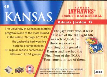 2013 Upper Deck University of Kansas #49 Adonis Jordan Back