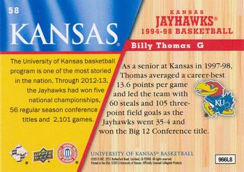 2013 Upper Deck University of Kansas #58 Billy Thomas Back