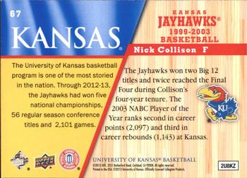 2013 Upper Deck University of Kansas #67 Nick Collison Back