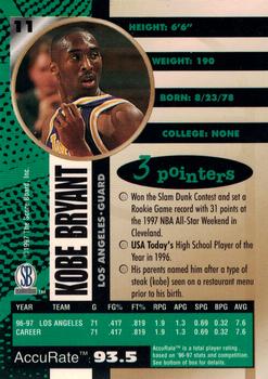 1997-98 Score Board Autographed #11 Kobe Bryant Back