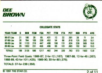 1990-91 Star Dee Brown #2 Dee Brown - Collegiate Stats Back
