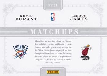 2012-13 Panini National Treasures - Matchups Materials #21 Kevin Durant / LeBron James Back