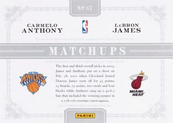 2012-13 Panini National Treasures - Matchups Materials #87 Carmelo Anthony / LeBron James Back