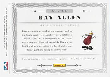 2012-13 Panini National Treasures - Material Treasures #22 Ray Allen Back