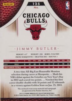 2012-13 Panini Immaculate Collection #125 Jimmy Butler  Back