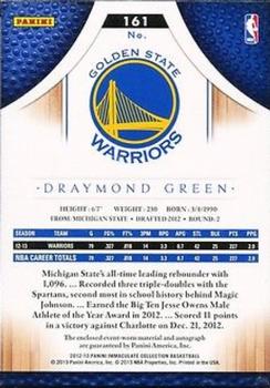 2012-13 Panini Immaculate Collection #161 Draymond Green  Back