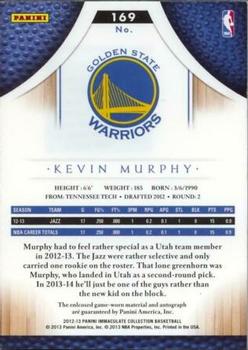 2012-13 Panini Immaculate Collection #169 Kevin Murphy  Back
