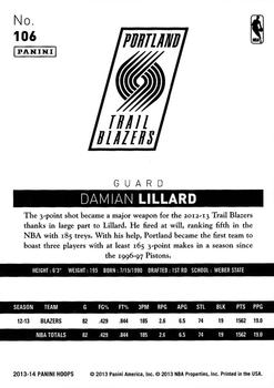 2013-14 Hoops #106 Damian Lillard Back