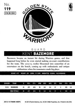 2013-14 Hoops #119 Kent Bazemore Back