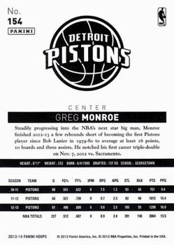 2013-14 Hoops #154 Greg Monroe Back
