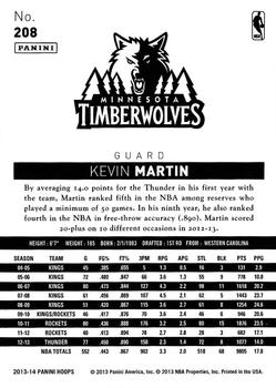 2013-14 Hoops #208 Kevin Martin Back