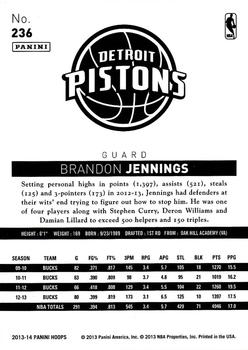 2013-14 Hoops #236 Brandon Jennings Back