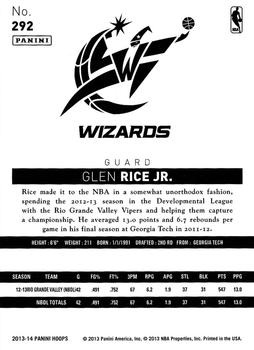 2013-14 Hoops #292 Glen Rice Jr. Back