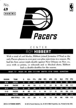 2013-14 Hoops #49 Roy Hibbert Back