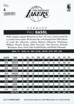 2013-14 Hoops #4 Pau Gasol Back