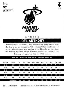2013-14 Hoops #57 Joel Anthony Back