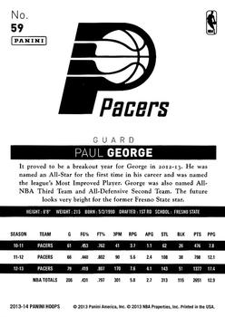 2013-14 Hoops #59 Paul George Back